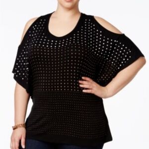 Belldini Black Cold Shoulder Top with silver/copper toned studs
